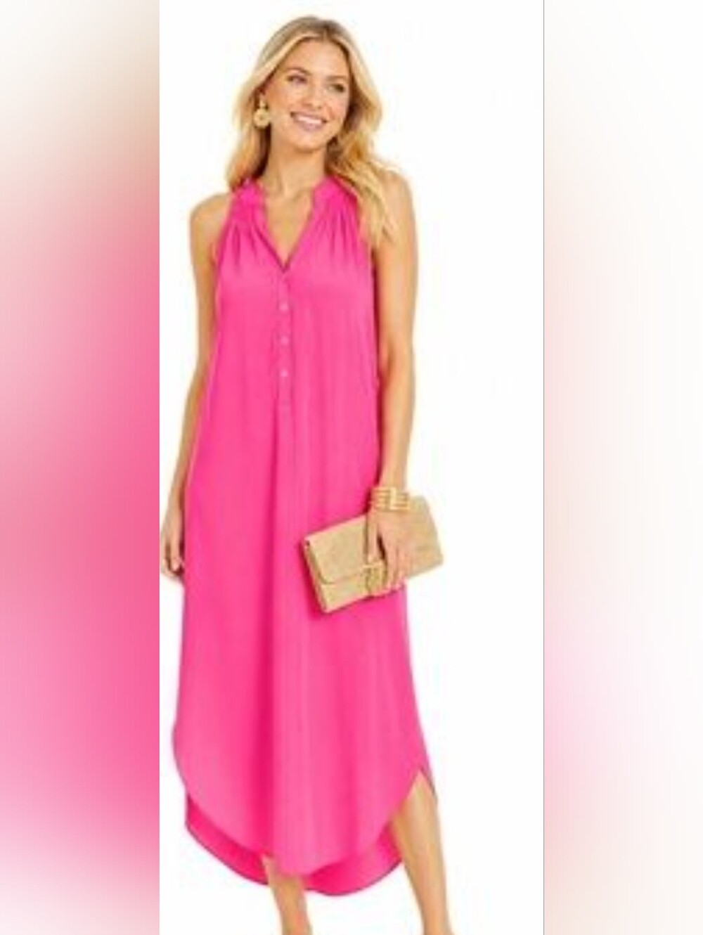 LILLY PULITZER 100% Silk Bright Pink Sleeveless Maxi Dress